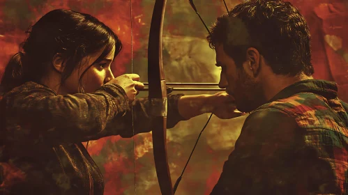 Focused Archers with Bow and Arrow