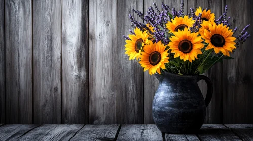 Rustic Decor with Sunflowers and Lavender