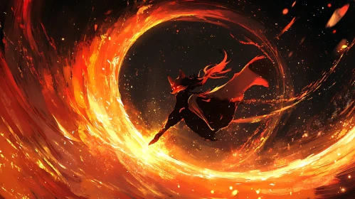 Fiery Whirlwind and Fox Masked Figure