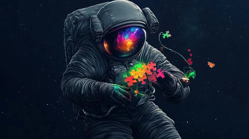 Space Puzzle: An Astronaut's Nebula Reflection