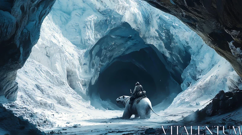 AI ART Riding Polar Bear in Frozen Cave