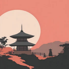 Serene Pagoda Silhouette at Sunrise