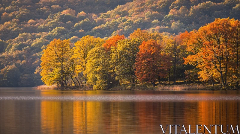 Golden and Red Foliage by the Lakeside AI Image