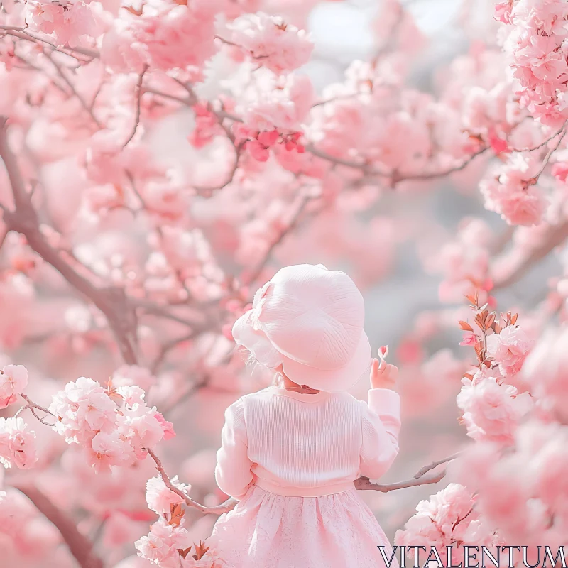 Pink Blossoms and Child in Spring AI Image