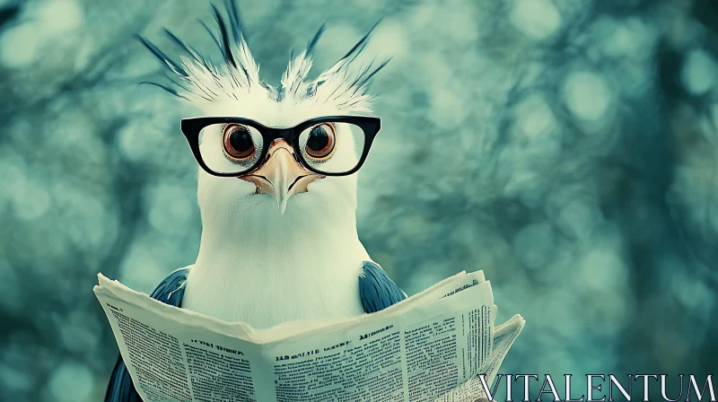 AI ART Bird with Glasses Reading Newspaper