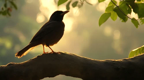 Sunlit Bird on a Tree Branch