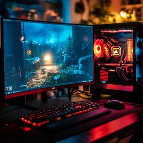 High-Performance Gaming PC Setup with RGB Lights