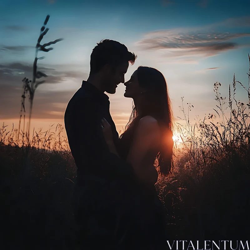 Silhouette Couple Sunset Love Romance AI Image