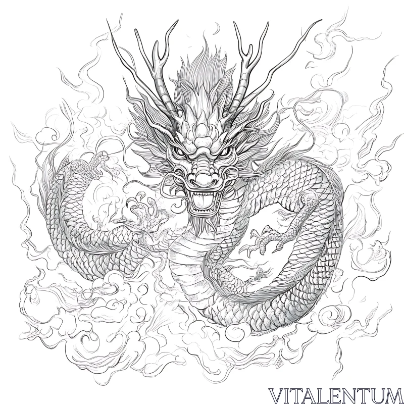 AI ART Monochrome Dragon Illustration with Intricate Details