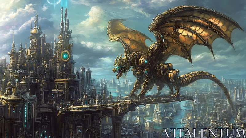 AI ART Mechanical Dragon in Metropolis