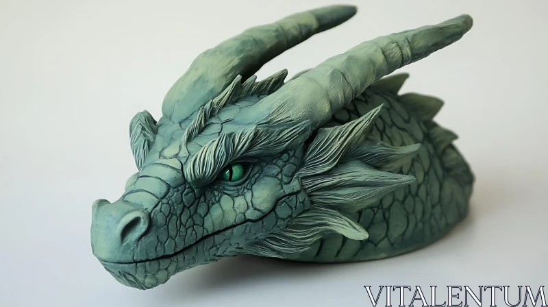 AI ART Teal Dragon Sculpture with Green Eyes