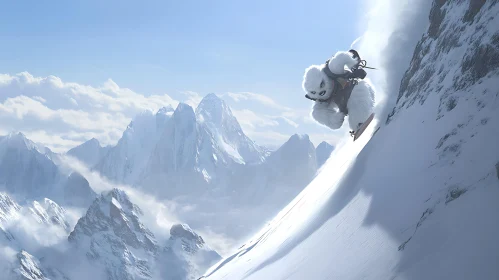 Snowboarding Yeti on Mountain Slope