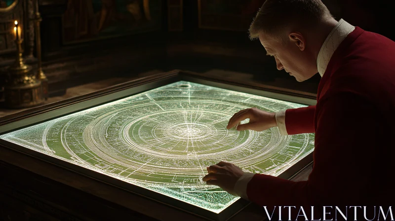 AI ART Man Examining Illuminated Map