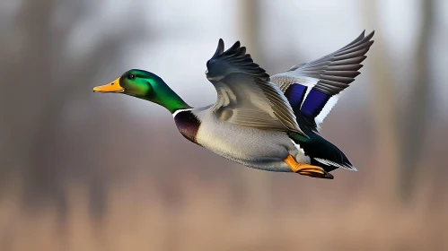 Flying Mallard Duck Close-up