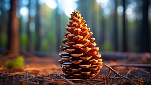 Backlit Forest Scene with Standout Pine Cone
