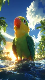 Parrot Amidst Ocean Sunset