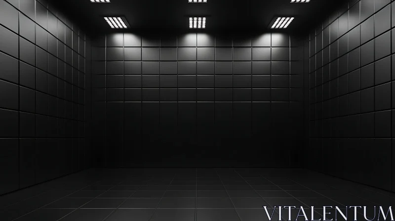 Dark Tiled Room with Overhead Lighting AI Image