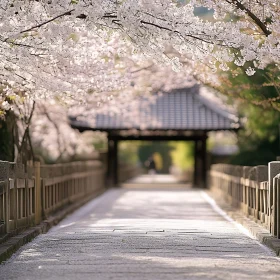 Blissful Pathway Under Blooming Cherry Blossoms