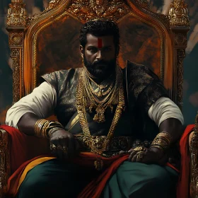 Man with Gold Jewelry Sitting on Throne