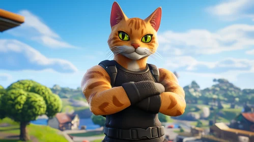 Muscular Cat Character in Tactical Gear