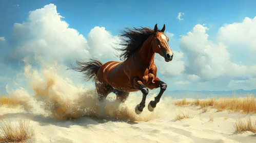 Horse Galloping Across Desert