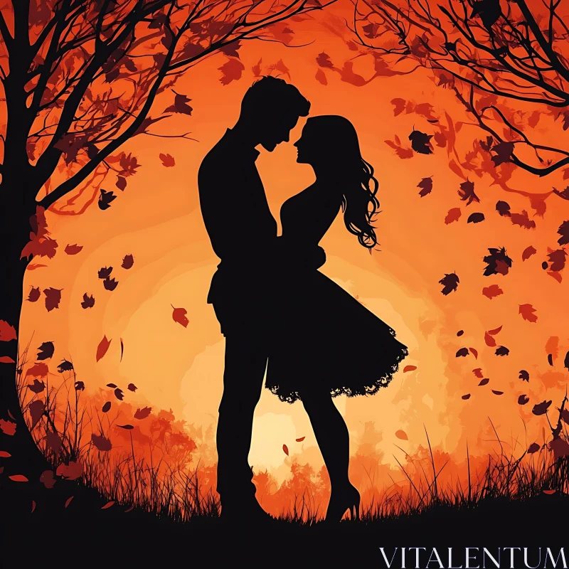 Silhouette Couple in Autumnal Setting AI Image