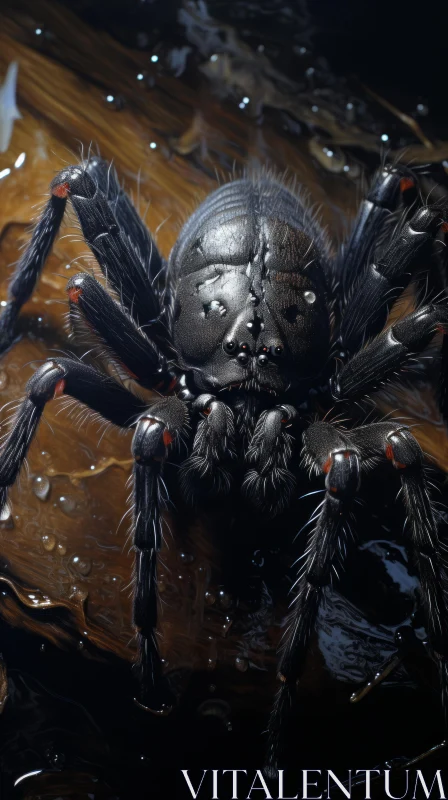 Detailed Black Spider on Log Painting AI Image