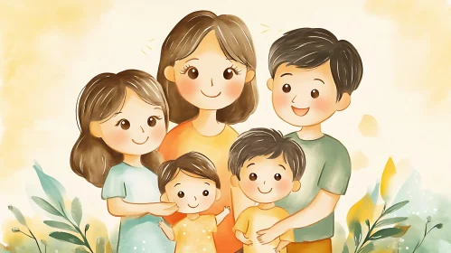 Watercolor Family Portrait: Joyful Togetherness