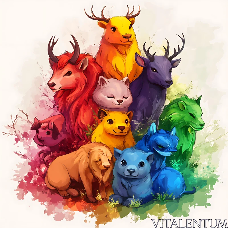 Rainbow Wildlife Art AI Image