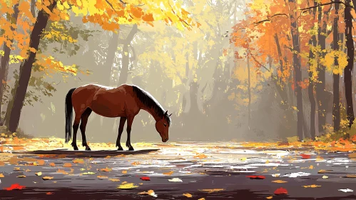 Serene Equine Amidst Falling Leaves