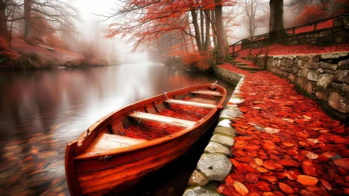 Enchanting Red Leaves on Water: A Romantic and Nostalgic Artwork