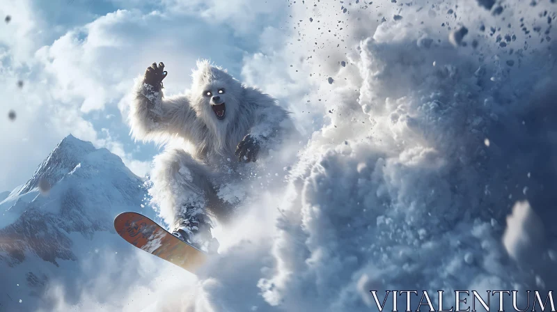 AI ART Snowboarding Yeti in Mountain Landscape