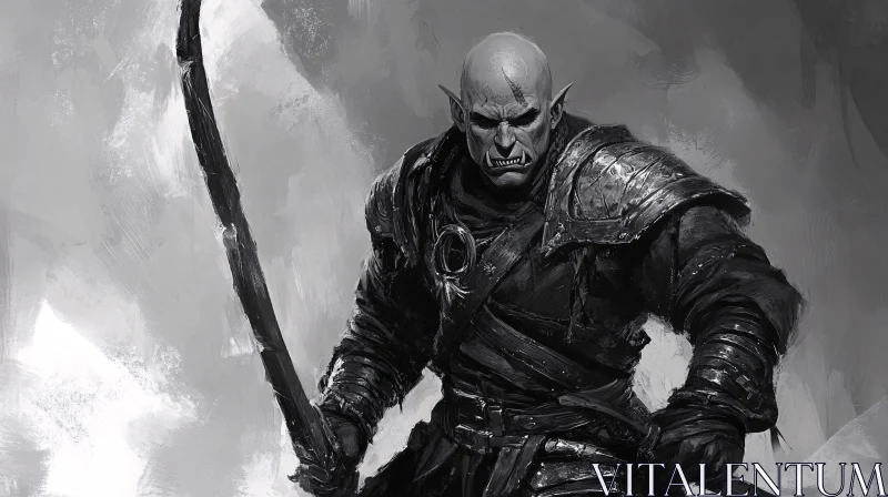 Grayscale Orc Warrior with Staff AI Image