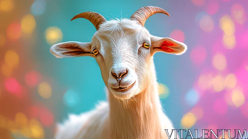 Goat Against Vibrant Bokeh Backdrop AI Image