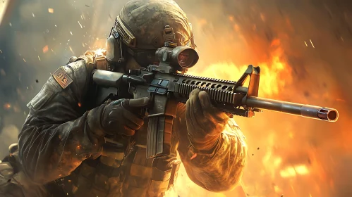 Combat Ready Soldier with Rifle