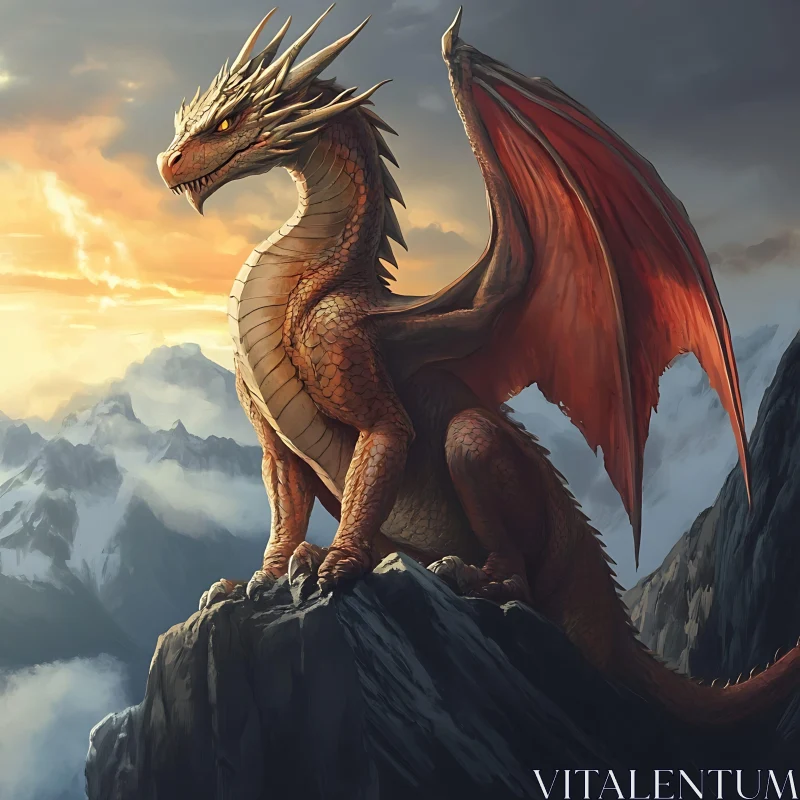 Fantasy Dragon on Mountain AI Image