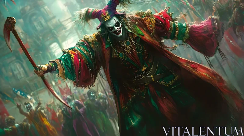 AI ART Menacing Jester with Scythe