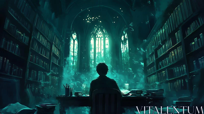 AI ART Lone Scholar in Gothic Library