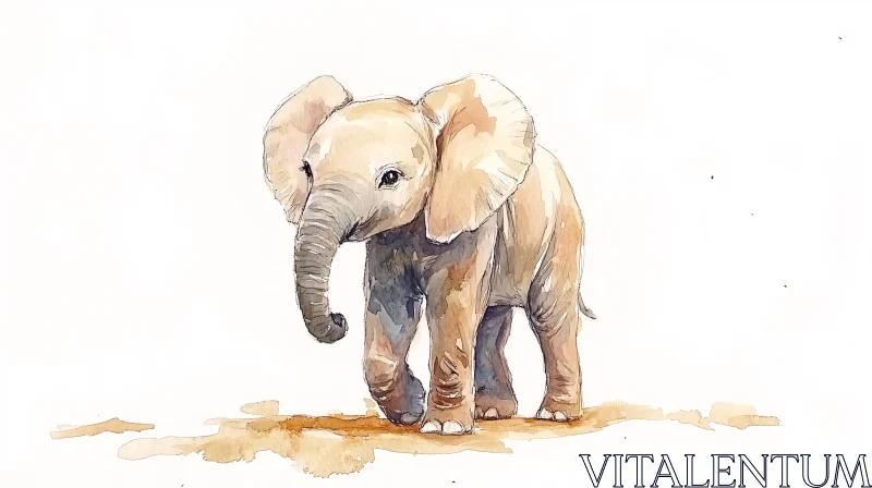 AI ART Charming Baby Elephant Watercolor