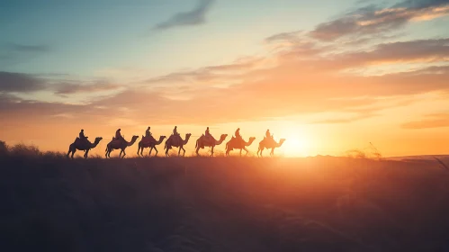 Desert Caravan at Sunset