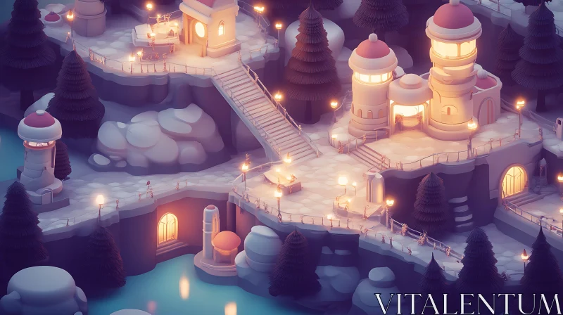 AI ART Isometric Winter Wonderland at Night