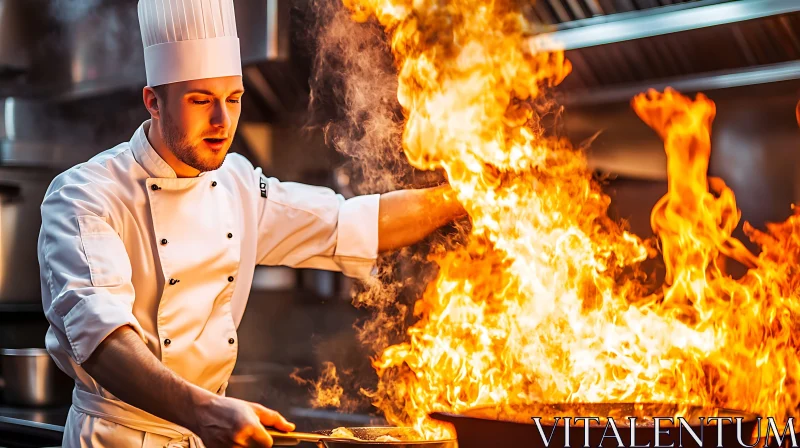 Chef Igniting Flames in Culinary Art AI Image