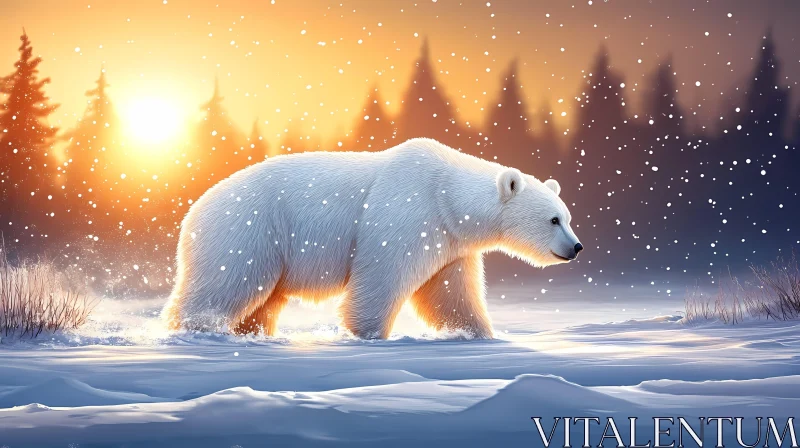 Polar Bear in Winter Wonderland AI Image