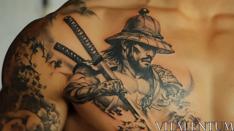 Tattoo of a Samurai with Swords AI Image