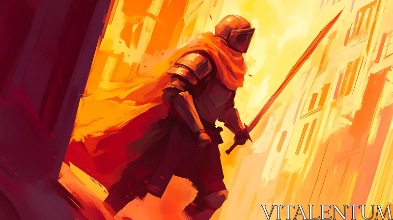 Warrior with Sword in Orange City AI Image