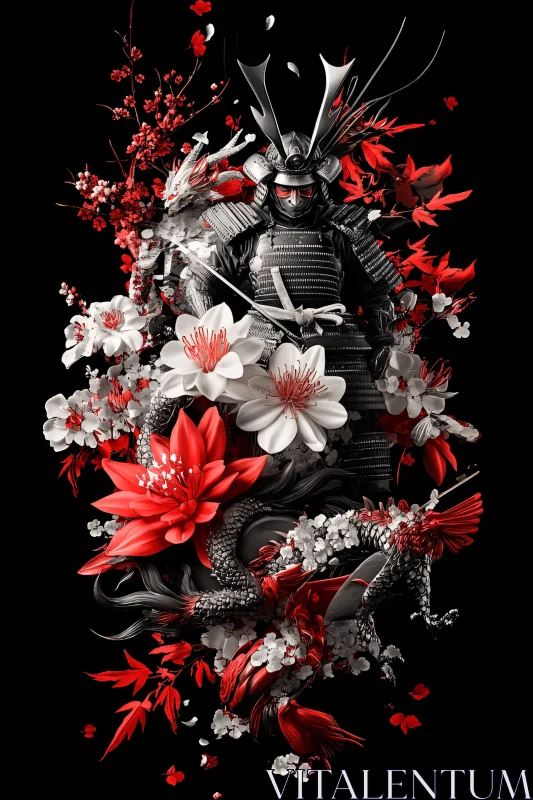 AI ART Floral Dragon Samurai Portrait