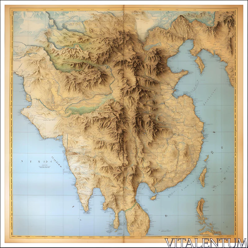 Antique Asia Continent Map AI Image