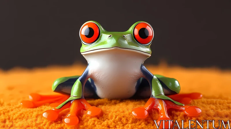 Vibrant Frog with Orange and Green Details AI Image