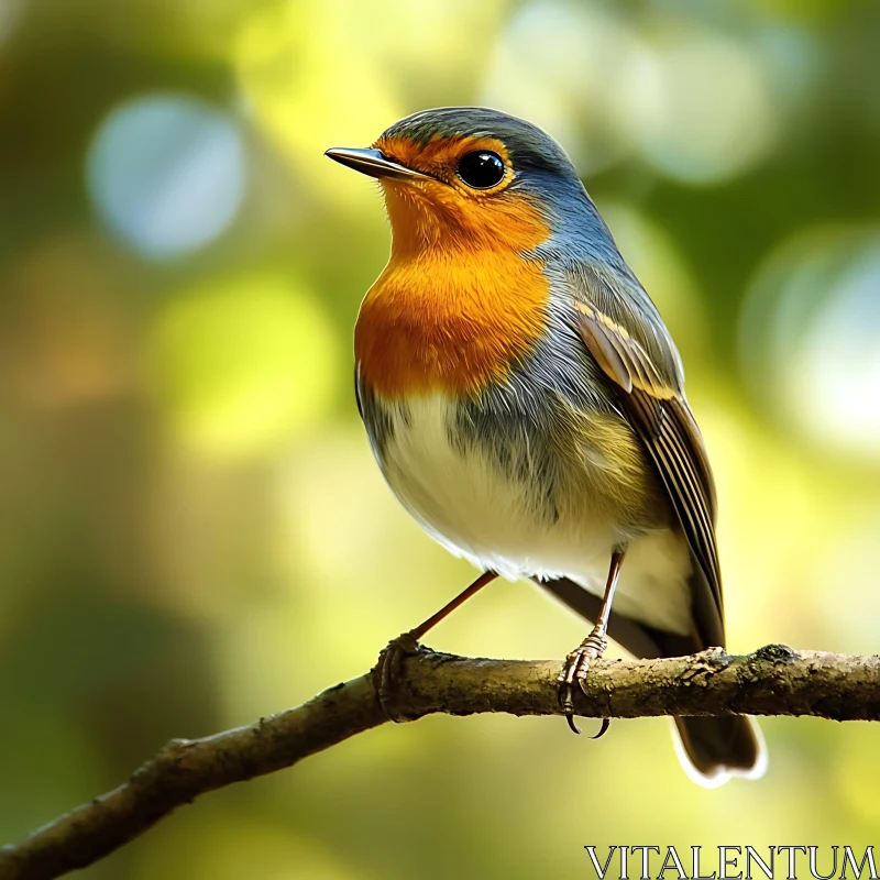 Robin Perched on Branch Bird Portrait AI Image