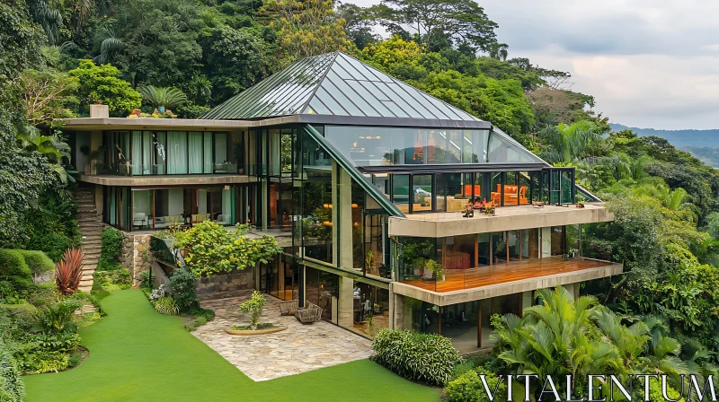 Luxury Jungle Home with Glass Facades AI Image